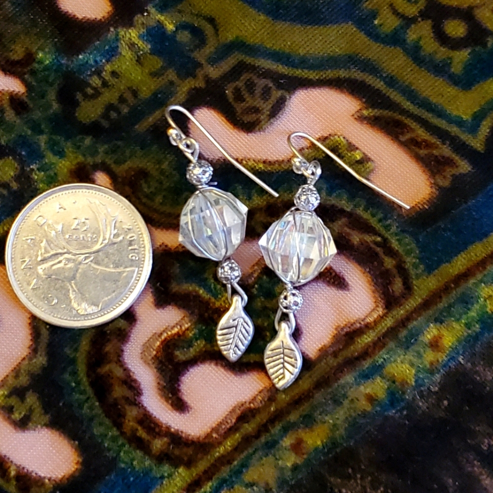 Glass and Sterling Silver Plate Leaf Earings 2 for 25$